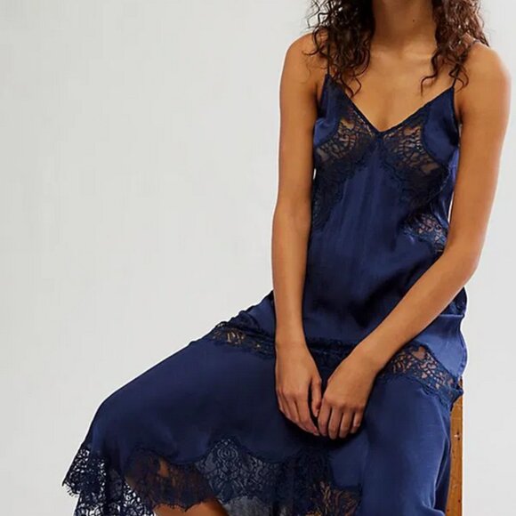 NWOT Free People Sunsetter Maxi Slip Dress Midnight Rain - Picture 6 of 9